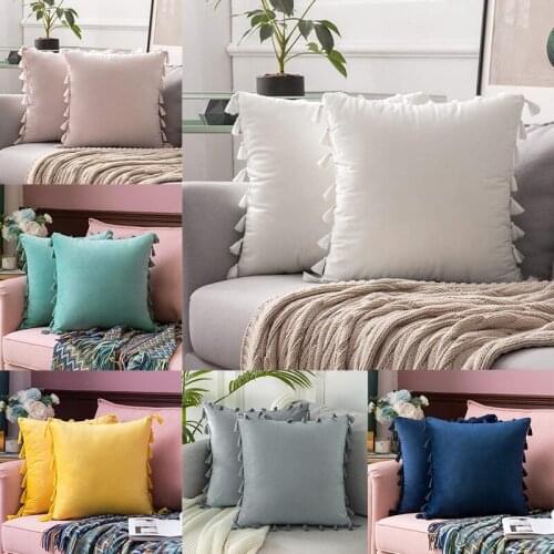 Soft Velvet Tassel Cushion Cover Decorative Pillows Throw Pillow Case Soft Solid Colors Home Decor Living Room Sofa Seat Coffee