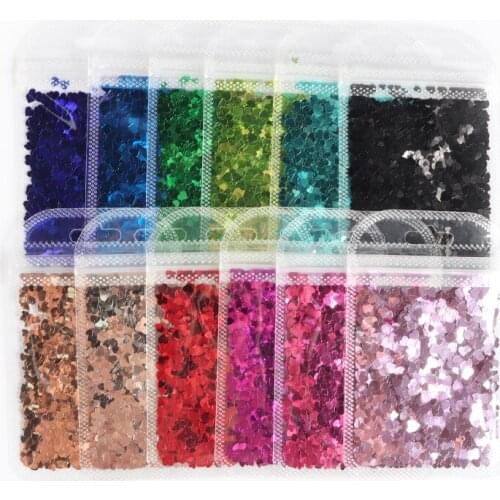 12 Bags Love Heart Nail Sequins For Manicure Design Colorful Nail Glitter Flakes Paillette Nail Art Accessories Valentines Day