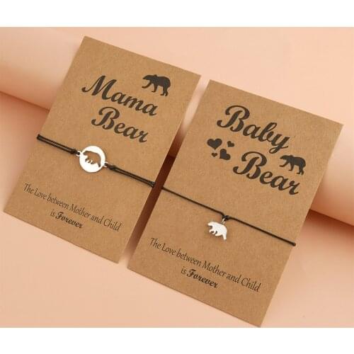 New Mother Bear Card Bracelet European and American Creative Stainless Steel Hollow Bear Woven Parent-child Bracelet