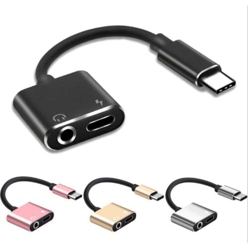 Wholesale bundle/100pcs Type C To 3.5mm Jack Audio Headphone Adapter Charging Cable Splitter