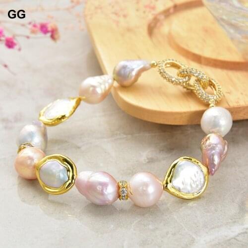 GuaiGuai Jewelry Cultured Keshi Pearl White Coin Pearl Stretch Bracelet