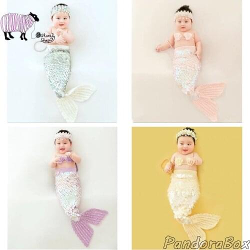 Newborn Photography Props Mermaid Outfits Baby Girl Birthday Party Photo Shoot Studio Posing Clothes Backdrop Blanket Set Prop