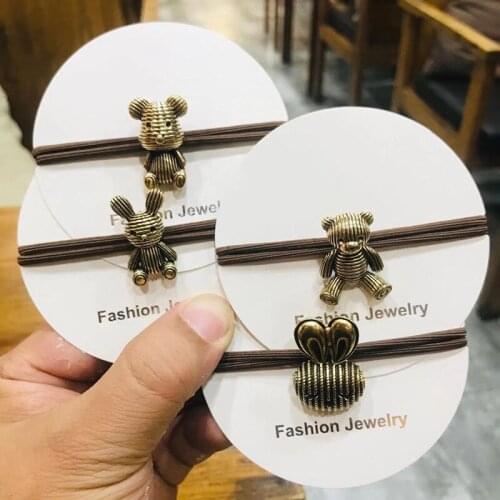 Korean Style Hot Selling Alloy Bear Rabbit Hair Band for Women Girls Fashion Elastic Hair Rope Hair Ring Hair Accessories