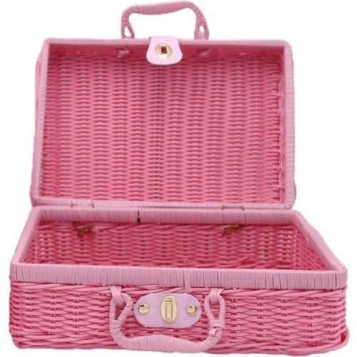 Handmade Rattan Woven Storage Case Makeup Travel Picnic Luggage Basket Mini Suitcase Rattan Photo Props Cosmetic Basket Holder