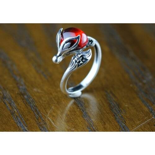S925 silver jewelry fashion boutique pomegranate red fox Ladies Ring