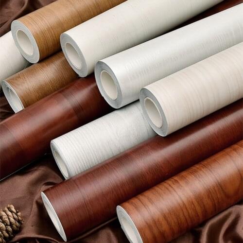Self-adhesive Wood Pattern PVC Wallpaper Living Room Waterproof Wall Paper 60x500cm Teak Oak Walnut Ebony Maple Bubinga White