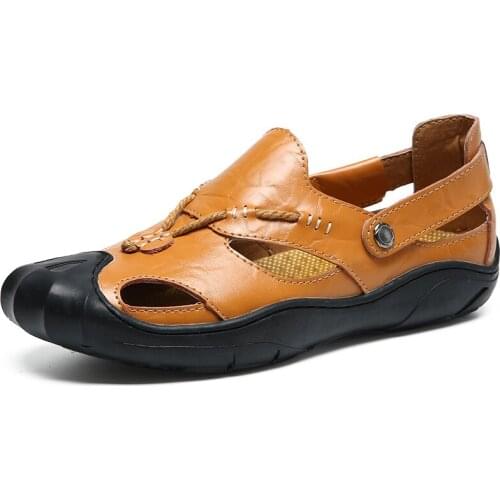 Men Genuine Leather Sandals Summer Outdoor Breathable Casual Beach Slippers Fashion Ultralight Wear-Resistant Male Shoe Big Size