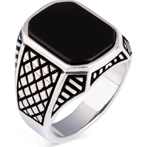 Black Onyx Silver Ring Vintage Men Silver Ring Made In Turkey Solid 925 Sterling Silver