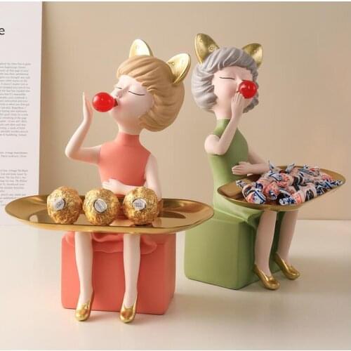Modern Cute Resin Cat Ears Bubble Girl Storage Tray Accessories Hotel Store Decoration Crafts Home Livingroom Desktop Sculpture