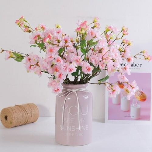 Vivid Artificial Cherry Blossoms Fake Flowers Leaf Sakura Floral Wedding Bouquet Party Decor Silk Flower DIY Home Decoration