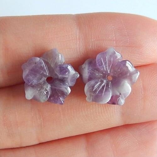 Wholesale gemstone,Drusy nugget Amethyst Carved Flower fashion women Earring,Jewelry accessories, 14x4mm,1.7g