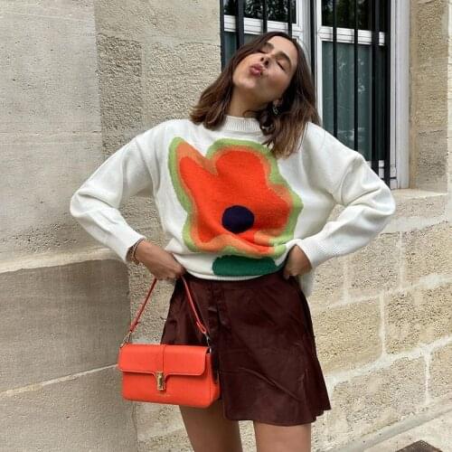 Korean Fashion Floral Oversized Sweater Women Harajuku Loose Autumn Pullover Tops Cute Knitted Sweaters Ladies Jumper