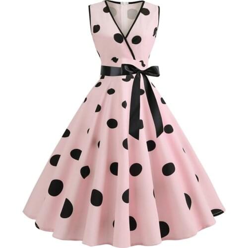 Woman Retro Dresses Audrey Hepburn 1950s 60s Rockabilly Polka Dot Bow Pinup Ball Grown Party Robe Plus Size Vestidos