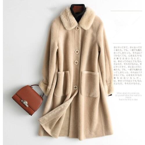 Women Real Sheep Winter Shearling Fur 200% Wool Coat Female Korean Vintage Long Jacket X252900HCH29270 MY2292