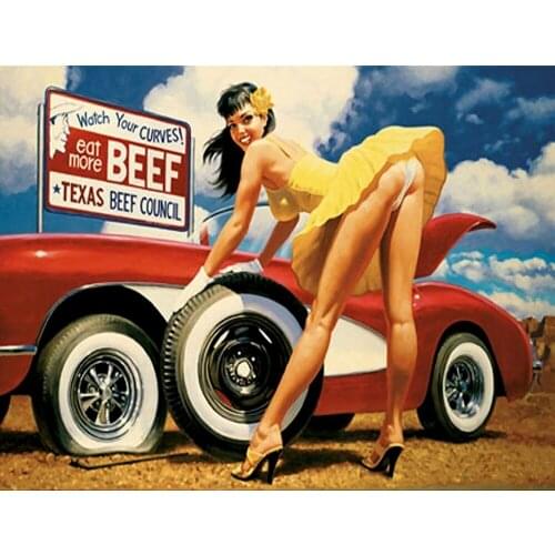 TIN SIGN "Hot Damsel in Distress" Pinup Babe Mancave Dames Babes Gals Bar