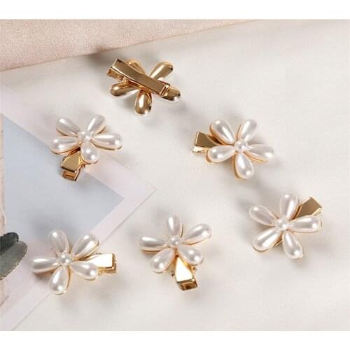 1PCS Pearl HairClip Top Clip Bangs Back Head HairClip Five Petal FlowerSmall Catch ClipFemale Headdress TopSmall Hairpin
