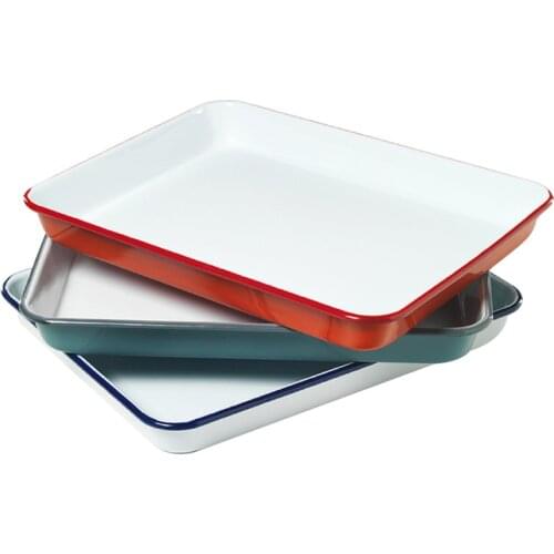 28cm Long Vintage Enamel Plate Baking Dish Tray Storage Serving Tray Tea Tray European Enamel Baking Tray