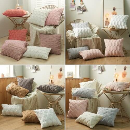 3D Effect Geometric Embroidered Plush Pillowcase Ultra Soft Cozy Sofa Decorative Cushion Cover Modern Nordic Simple Throw Pillow