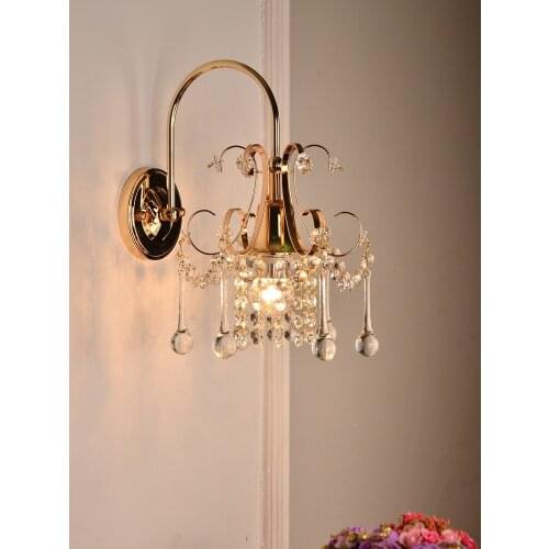 American country crystal wall lamp bedside lamp bedroom wall lamp golden led decorative wrought iron lamp single and double head