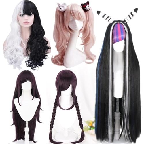 Anime Dangan Ronpa Enoshima Junko Long Wig Cosplay Costume Danganronpa Synthetic Hair Women Bear Monokuma Cosplay Wigs C55C09