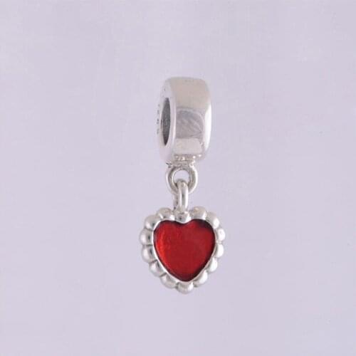 Fits Pandora Bracelet Genuine 925 Sterling Silver Beads Red Enamel Heart Dangle Charms for Women DIY Jewelry kralen berloques