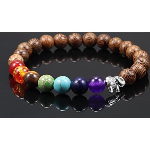 7 Chakra Paryer Bracelet Natural Wood Stone Bracelets Men Women Ethinc Meditation Bangles Yoga Elephant Buddha Healing Jewelry