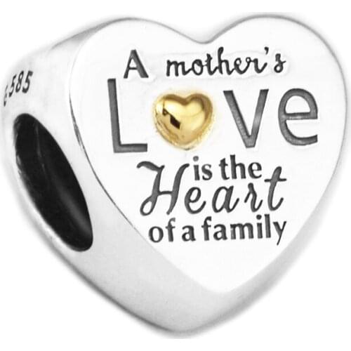 Beads for Jewelry Making DIY Sterling-Silver-Jewelry Heart of the Family Bead 14K Gold Charms Silver 925 Berloque Perles Charm