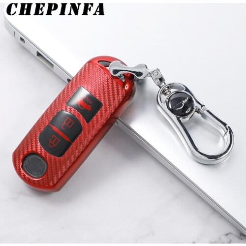 Carbon Fiber Style TPU Car Key Cover Case Protector Shell For Mazda 2 3 5 6 8 CX3 CX5 CX7 CX9 MX5 Smart Remote Key