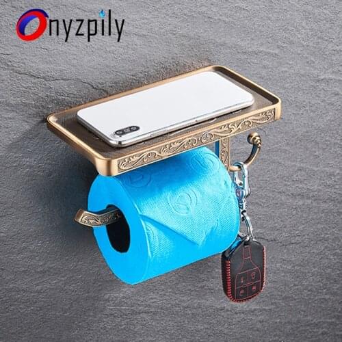 Onyzpily Antique Carved Zinc Alloy Bathroom Paper Mobile Phone Holder With Shelf Bathroom Towel Rack Toilet Paper Holder Tissue