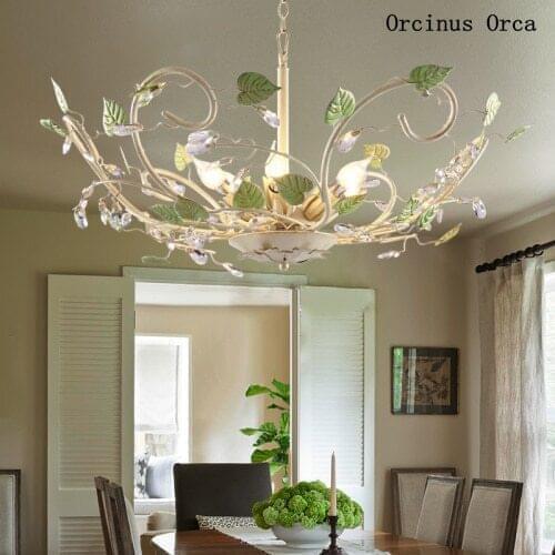 French romantic white flower and grass chandelier living room dining room bedroom garden country iron Crystal Flower Chandelier