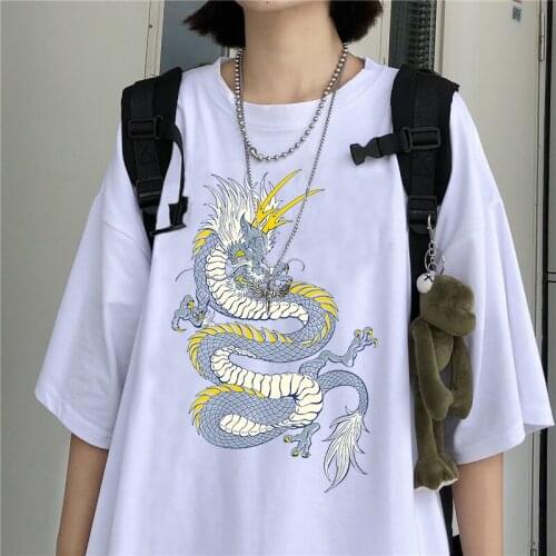 Womens T-shirt Harajuku T Shirt Chinese Dragon Print T-Shirts Women Summer Streetwear Top Female T-shirt Woman Tshirt Clothes
