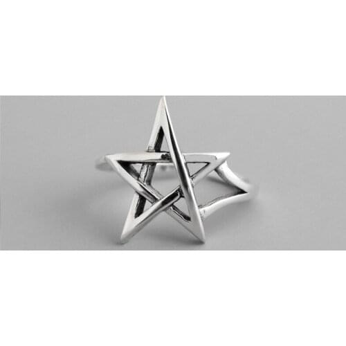 Women Silver Jewelry 100% S925 Sterling Silver Open Rings Cute Hollow Star Adjustable Finger Rings Punk Korea Style lady Gift