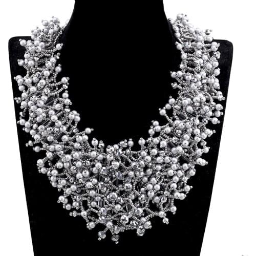 Luxury New Statement Necklace Small Beads and Crystals Handmade Strands Chokers Necklace for Women Fashion Jewelry Chunky Bijoux