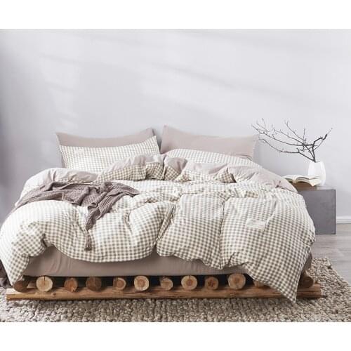 Bedding Set Soft Washed Cotton Bed linen Beige Plaid Bedclothes Twin Full Queen King Duvet Cover Bed Sheet Pillowcase Adult