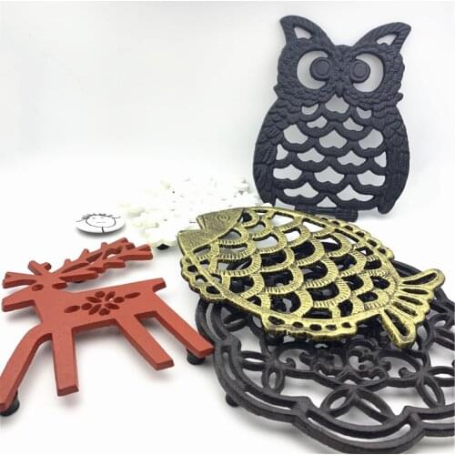 LCH Nordic American Style Owl Deer Thermal Pad Iron Art Table Mat Pot Holder Cup Mat black Iron Pot Pad Coasters Cup Placemat