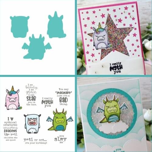 Mythical Creatures Unicorn Goat Dinosaur Metal Cutting Dies And Clear Transparent Stamps Unique Font Type Phrase 2020 Arrival