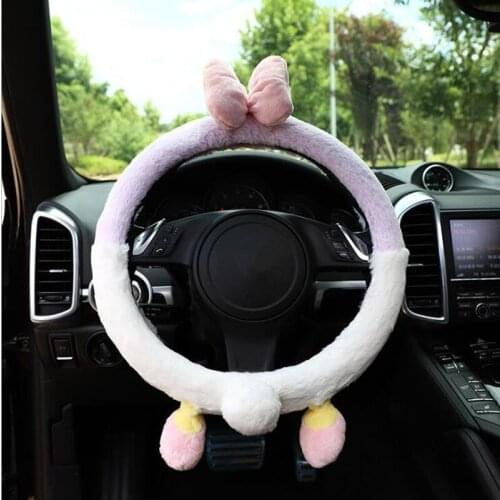 Cartoon Steering Wheel Cover for Girls Women Cute Plush Steering Wheel Protector Four Seasons Universally Pink