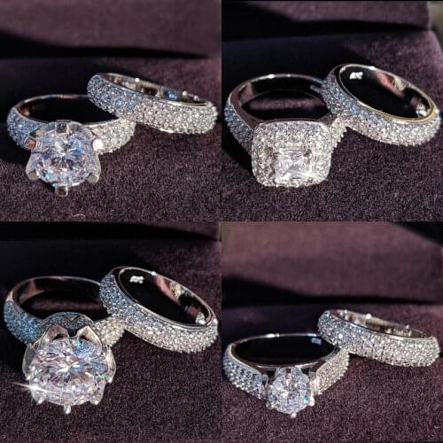 Moonso Sterling Silver 925 Rings For Women 2 Ct Rings 2-Pc Princess Cut Wedding Engagement Jewelry Ring Set R4632