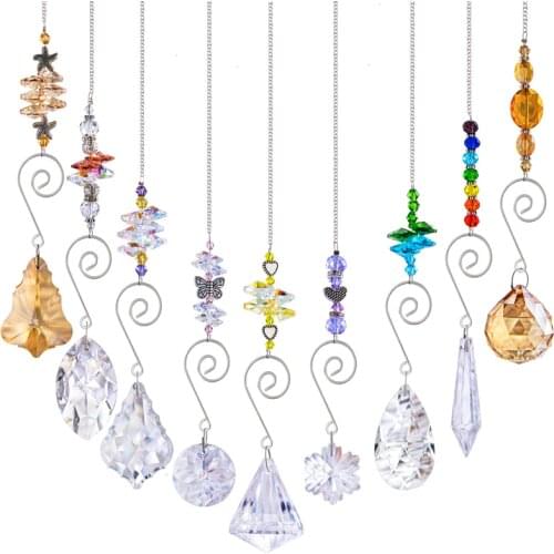 H&D 9pcs Rainbow Maker Sun Catchers Chandelier Lamp Office DIY Hanging Ornament Home Garden Light Pendant Gift Colorful Crystals