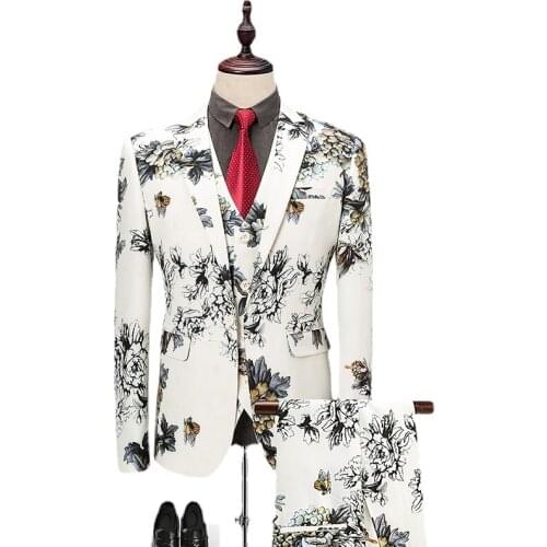 Jacket+Vest+Pant) New Men Printed Business Suits/Male Spring high quality Grooms Wedding Dress Man slim fit Leisure Blazers