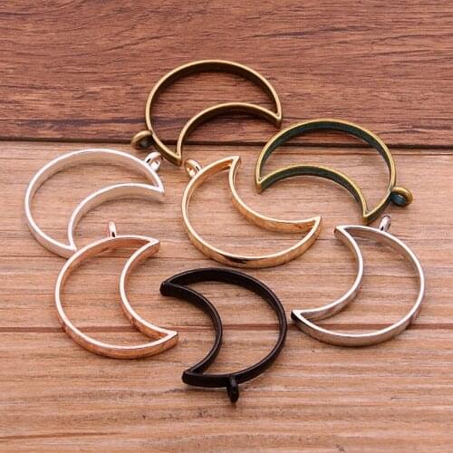 6pcs 25*38mm Three Color Alloy Jewelry Accessories Moon Charm Hollow Glue Blank Pendant Tray Bezel 12C44