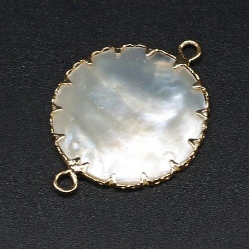 Natural White Shell Charms Pendant Round Flat Pendant Edge Connector 25*35mm 1PCS For DIY Earrings Jewelry Making Accessories