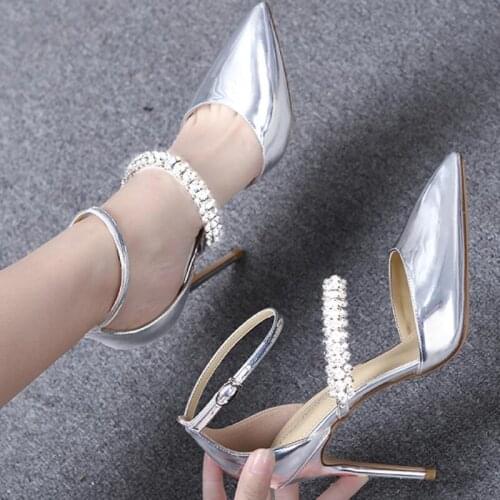 Luxury Buckle Strap Rhinestones Summer High Heels Women Wedding Shoes Crystal Bridal Shoes Pointy Tacones Mujer Stilettos Pumps