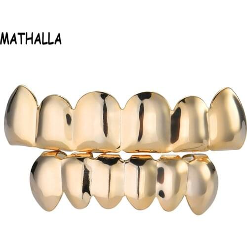 MATHALLA Hip-hop Gold Grillz Smooth Surface Flat Teeth Gold Teeth Hip-hop Accessories Grillz Grills