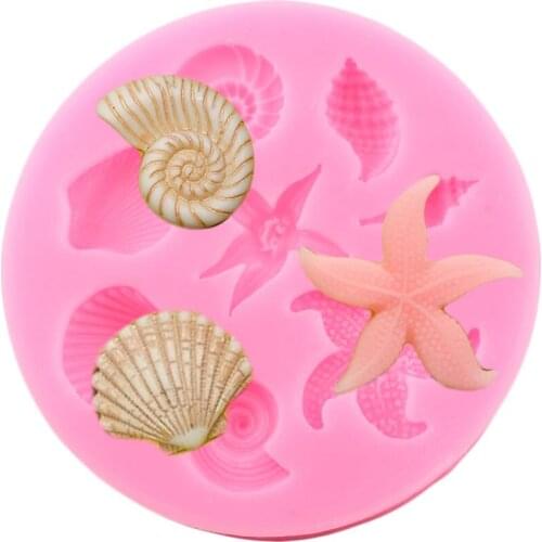 Shell Silicone Mold Conch Starfish Fondant Cake Decorating Tools Cupcake Topper Molds Polymer Clay Candy Chocolate Making Moulds