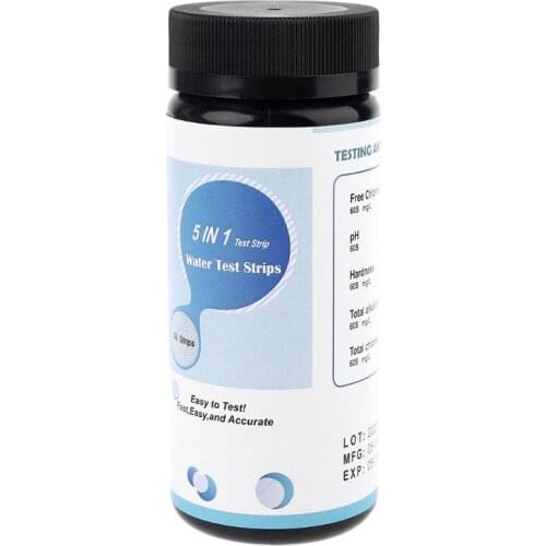 50pcs 5in1 Water Test Strips pH Chlorine Hardness Alkalinity for Pool Spa Drinking Aquarium Water Quality Test Paper