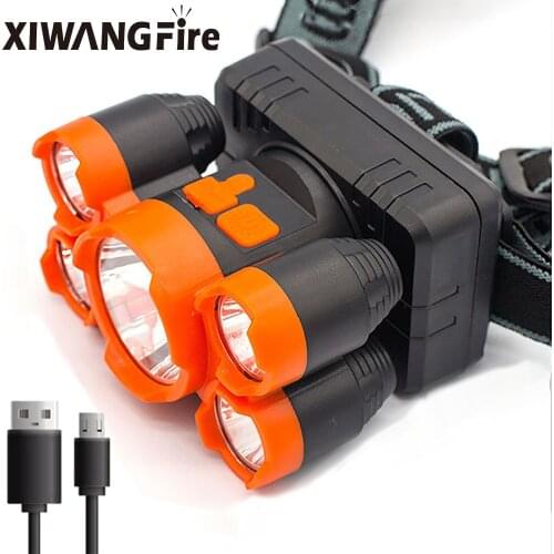 Outdoor Headlamp 1*T6+4XPE Led Powerful Headlamp Built-in Battery USB Rechargeable lantern Four Lighting Modes Adjustable
