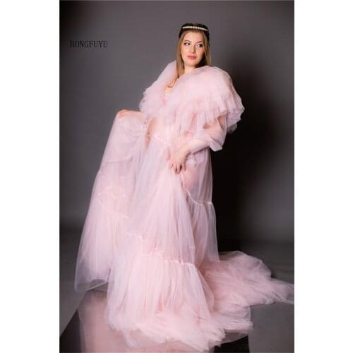 Unique Wedding dress Custom Made Tulle Maternity Robes Women Evening Gowns Fluffy Tiered Tulle Robe Formal Party Dress