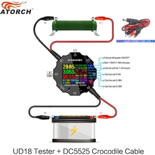 USB tester dc digital voltmeter amp voltage current meter ammeter USB3.0 18 in 1 detector power bank charger +DC Crocodile clip