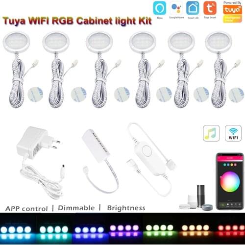 Wifi tuya smart life APP remote control RGB LED Under Cabinet Light Dimmer Kitchen Counter Furniture Kit For Alexa Google Home
